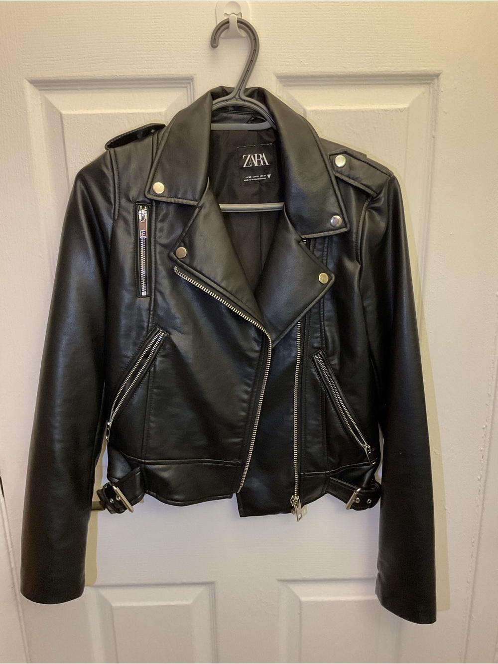 ZARA Black Faux Leather Moto Jacket with Zip Details